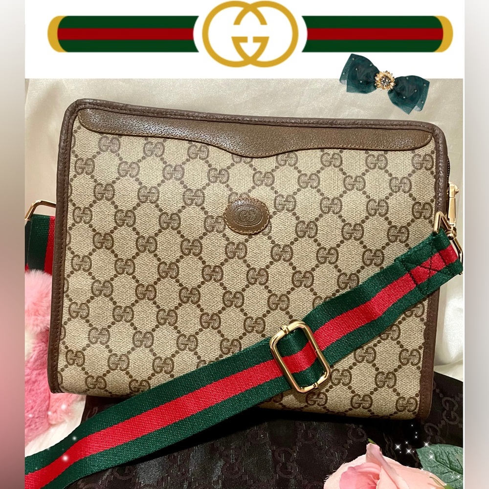 💠Authentic!💠VTG GUCCI GG Monogram Supreme Crossbody Ophidia Clutch Wristlet👜